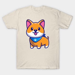 Cute Shiba Inu Dog Wearing Scarf Cartoon T-Shirt